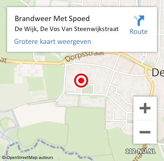 Locatie op kaart van de 112 melding: Brandweer Met Spoed Naar De Wijk, De Vos Van Steenwijkstraat op 14 september 2014 12:28