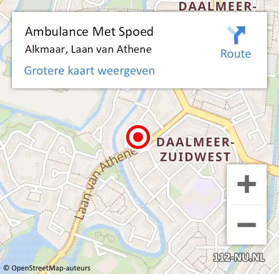 Locatie op kaart van de 112 melding: Ambulance Met Spoed Naar Alkmaar, Laan van Athene op 7 november 2023 02:38