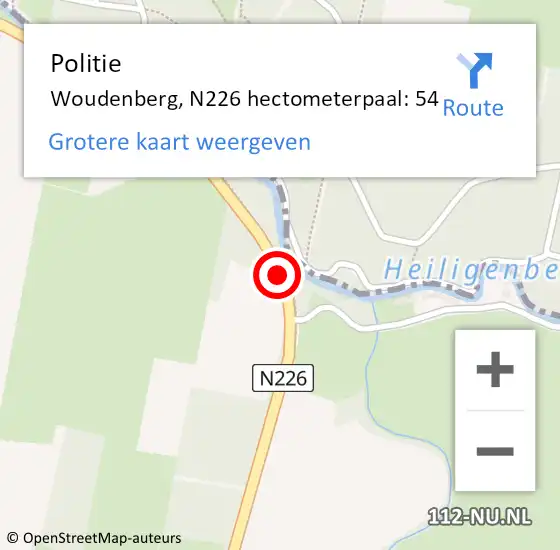 Locatie op kaart van de 112 melding: Politie Woudenberg, N226 hectometerpaal: 54 op 7 november 2023 02:57