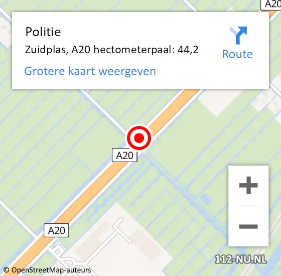 Locatie op kaart van de 112 melding: Politie Zuidplas, A20 hectometerpaal: 44,2 op 7 november 2023 06:18