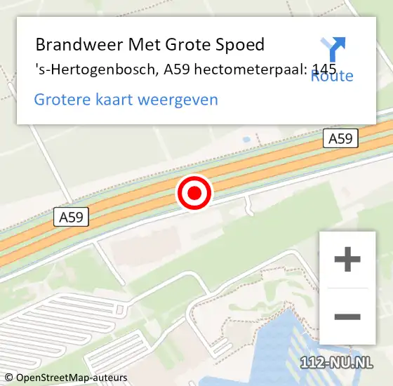 Locatie op kaart van de 112 melding: Brandweer Met Grote Spoed Naar 's-Hertogenbosch, A59 hectometerpaal: 145 op 7 november 2023 07:28