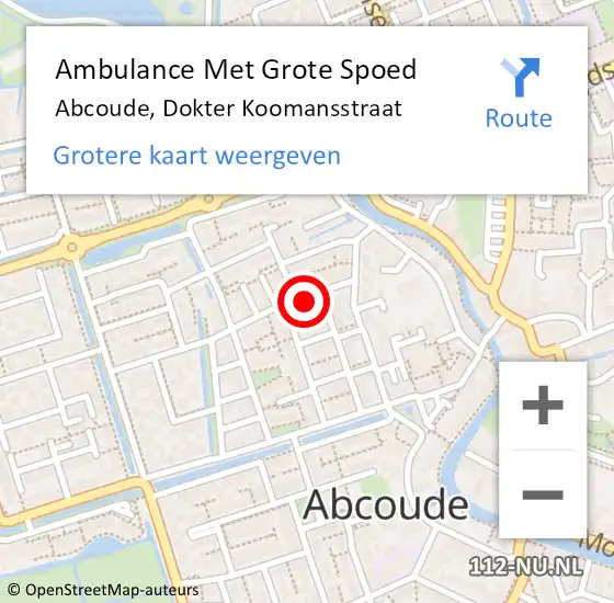 Locatie op kaart van de 112 melding: Ambulance Met Grote Spoed Naar Abcoude, Dokter Koomansstraat op 14 september 2014 12:46