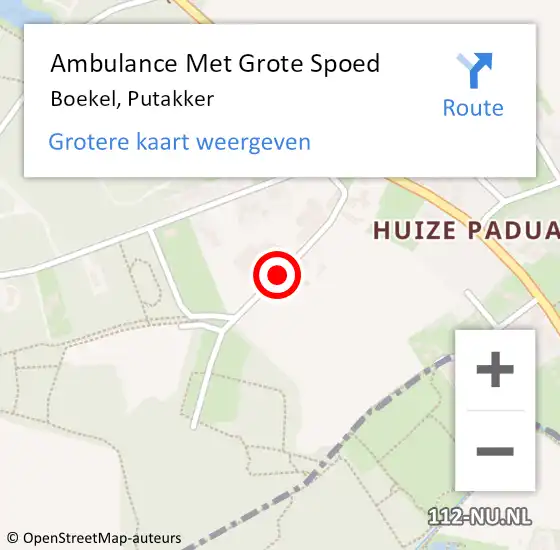 Locatie op kaart van de 112 melding: Ambulance Met Grote Spoed Naar Boekel, Putakker op 14 september 2014 12:47