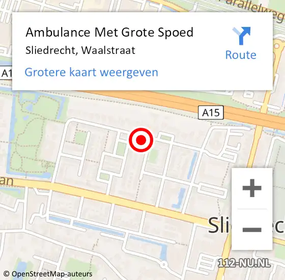 Locatie op kaart van de 112 melding: Ambulance Met Grote Spoed Naar Sliedrecht, Waalstraat op 7 november 2023 08:11