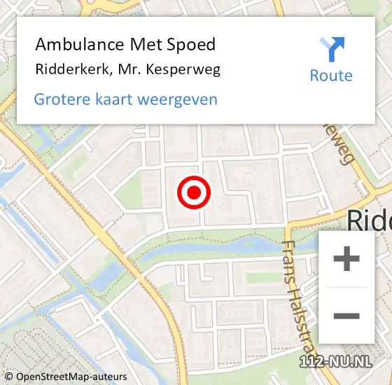 Locatie op kaart van de 112 melding: Ambulance Met Spoed Naar Ridderkerk, Mr. Kesperweg op 7 november 2023 09:02