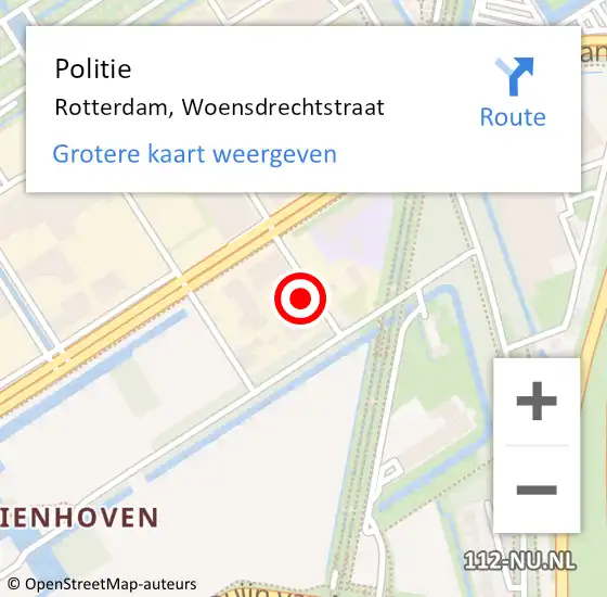 Locatie op kaart van de 112 melding: Politie Rotterdam, Woensdrechtstraat op 7 november 2023 09:09