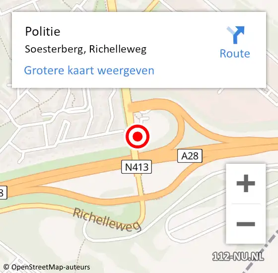 Locatie op kaart van de 112 melding: Politie Soesterberg, Richelleweg op 7 november 2023 09:50