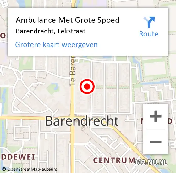 Locatie op kaart van de 112 melding: Ambulance Met Grote Spoed Naar Barendrecht, Lekstraat op 7 november 2023 10:08
