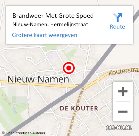 Locatie op kaart van de 112 melding: Brandweer Met Grote Spoed Naar Nieuw-Namen, Hermelijnstraat op 7 november 2023 10:08