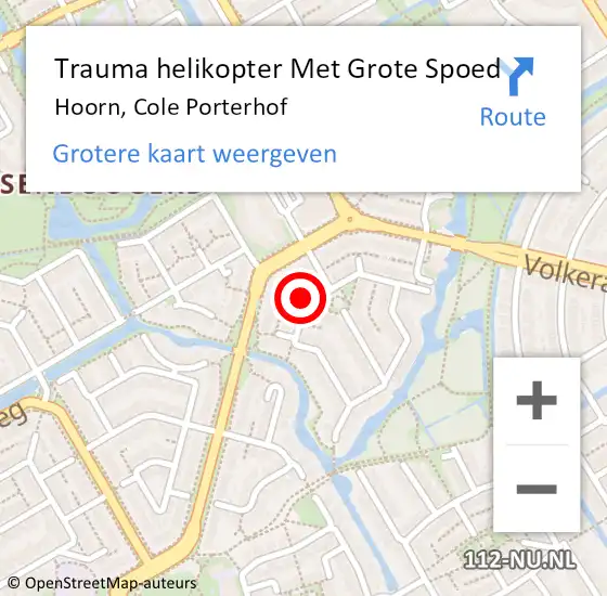 Locatie op kaart van de 112 melding: Trauma helikopter Met Grote Spoed Naar Hoorn, Cole Porterhof op 7 november 2023 10:39