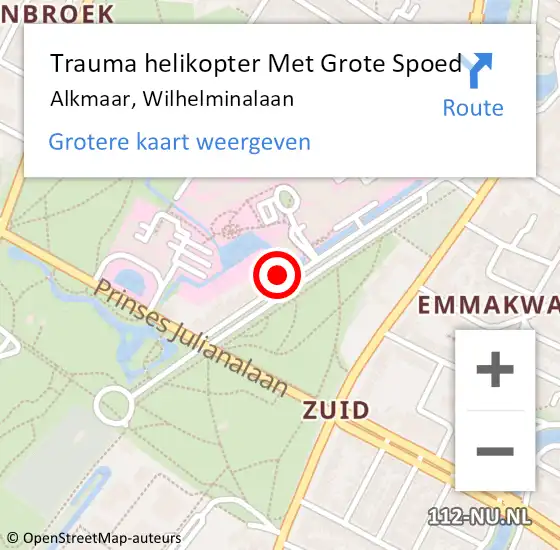 Locatie op kaart van de 112 melding: Trauma helikopter Met Grote Spoed Naar Alkmaar, Wilhelminalaan op 7 november 2023 11:19