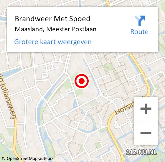 Locatie op kaart van de 112 melding: Brandweer Met Spoed Naar Maasland, Meester Postlaan op 7 november 2023 11:20