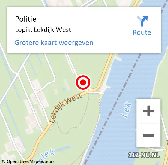 Locatie op kaart van de 112 melding: Politie Lopik, Lekdijk West op 14 september 2014 13:25