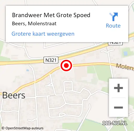 Locatie op kaart van de 112 melding: Brandweer Met Grote Spoed Naar Beers, Molenstraat op 7 november 2023 11:58