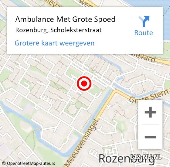 Locatie op kaart van de 112 melding: Ambulance Met Grote Spoed Naar Rozenburg, Scholeksterstraat op 7 november 2023 11:59