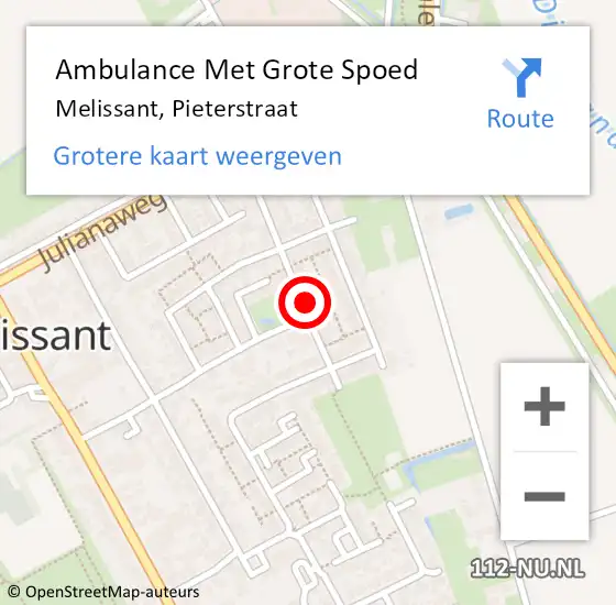 Locatie op kaart van de 112 melding: Ambulance Met Grote Spoed Naar Melissant, Pieterstraat op 7 november 2023 12:01