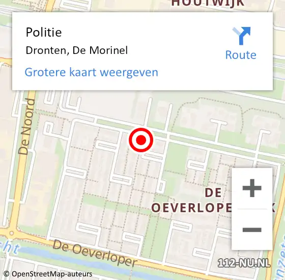 Locatie op kaart van de 112 melding: Politie Dronten, De Morinel op 7 november 2023 12:12