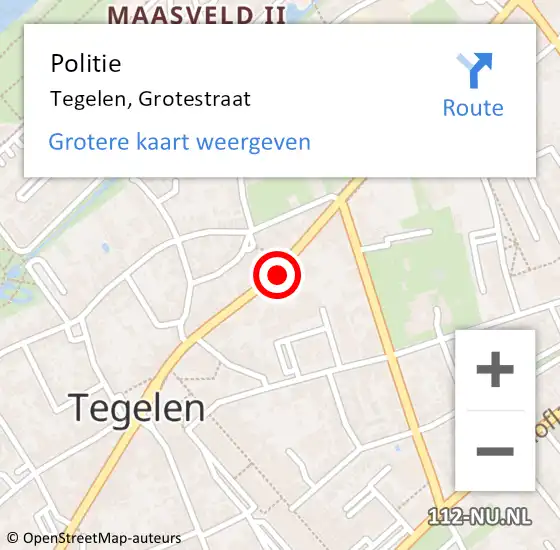 Locatie op kaart van de 112 melding: Politie Tegelen, Grotestraat op 7 november 2023 12:19