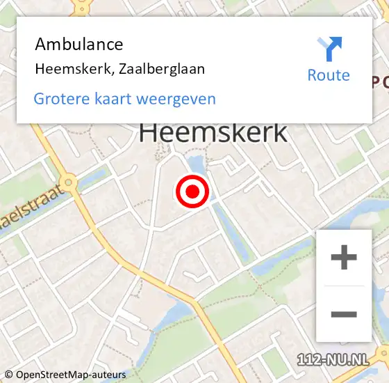 Locatie op kaart van de 112 melding: Ambulance Heemskerk, Zaalberglaan op 7 november 2023 12:32