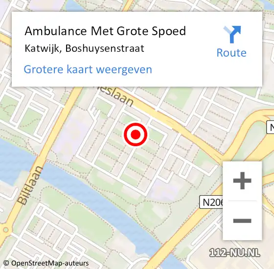 Locatie op kaart van de 112 melding: Ambulance Met Grote Spoed Naar Katwijk, Boshuysenstraat op 7 november 2023 12:46