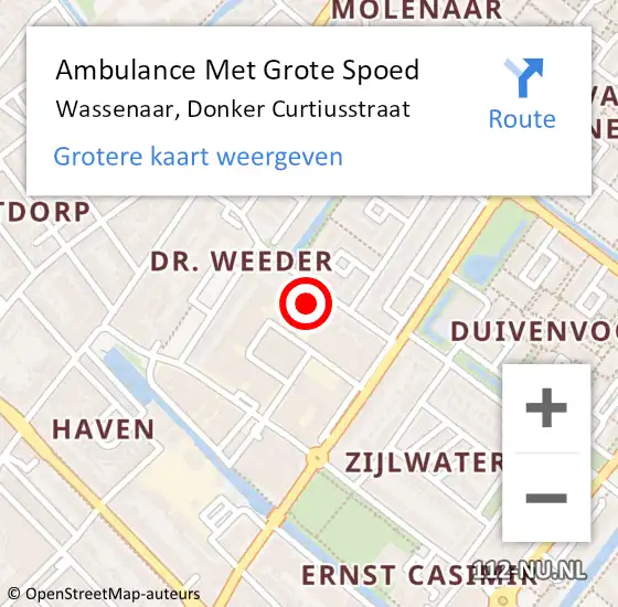Locatie op kaart van de 112 melding: Ambulance Met Grote Spoed Naar Wassenaar, Donker Curtiusstraat op 7 november 2023 12:55