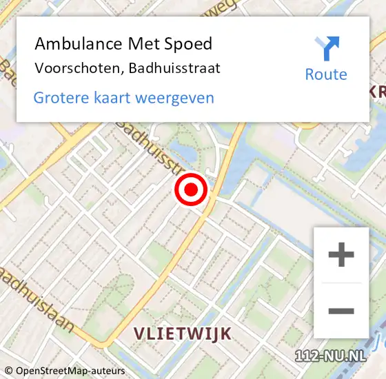 Locatie op kaart van de 112 melding: Ambulance Met Spoed Naar Voorschoten, Badhuisstraat op 7 november 2023 13:03