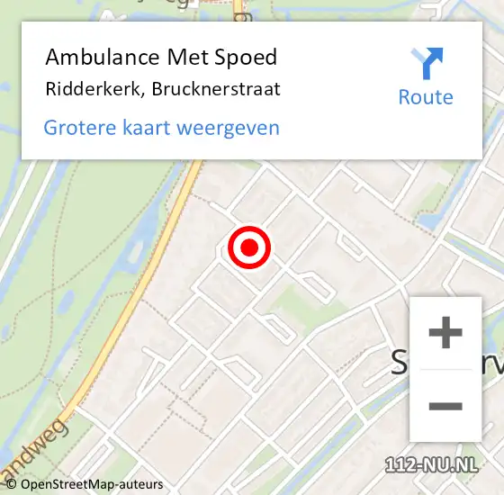 Locatie op kaart van de 112 melding: Ambulance Met Spoed Naar Ridderkerk, Brucknerstraat op 7 november 2023 13:16