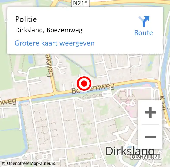 Locatie op kaart van de 112 melding: Politie Dirksland, Boezemweg op 7 november 2023 13:22