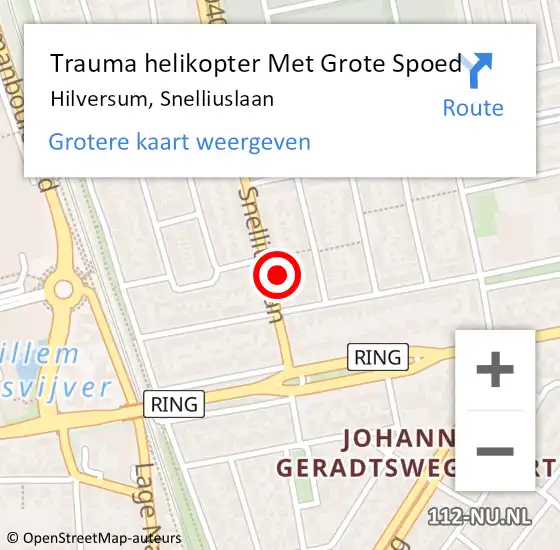 Locatie op kaart van de 112 melding: Trauma helikopter Met Grote Spoed Naar Hilversum, Snelliuslaan op 7 november 2023 13:39