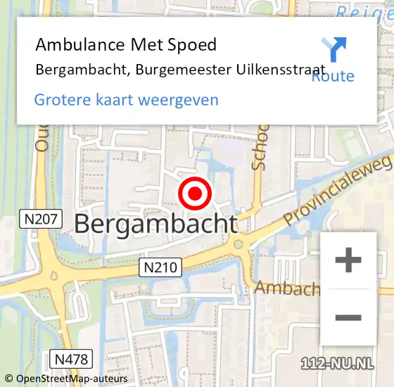 Locatie op kaart van de 112 melding: Ambulance Met Spoed Naar Bergambacht, Burgemeester Uilkensstraat op 7 november 2023 14:04