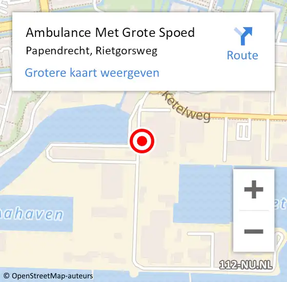 Locatie op kaart van de 112 melding: Ambulance Met Grote Spoed Naar Papendrecht, Rietgorsweg op 7 november 2023 14:16