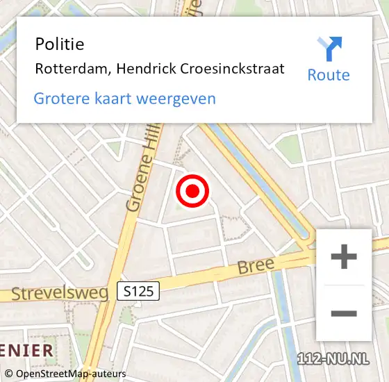 Locatie op kaart van de 112 melding: Politie Rotterdam, Hendrick Croesinckstraat op 7 november 2023 14:16