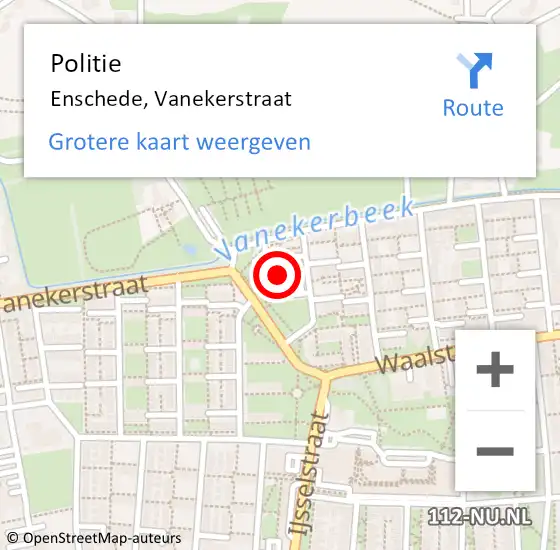 Locatie op kaart van de 112 melding: Politie Enschede, Vanekerstraat op 7 november 2023 14:36
