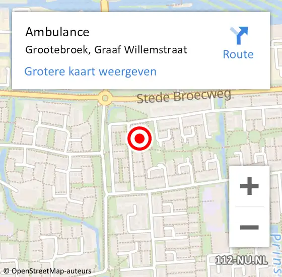 Locatie op kaart van de 112 melding: Ambulance Grootebroek, Graaf Willemstraat op 7 november 2023 14:43