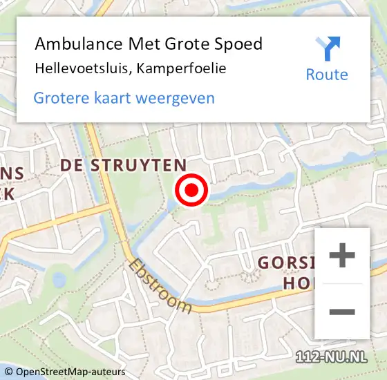 Locatie op kaart van de 112 melding: Ambulance Met Grote Spoed Naar Hellevoetsluis, Kamperfoelie op 7 november 2023 14:56