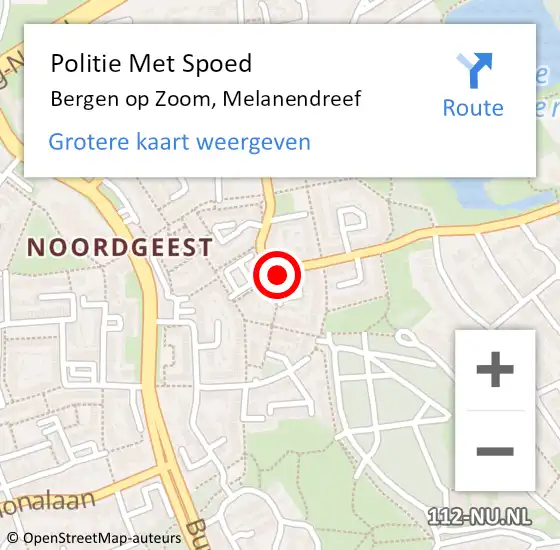 Locatie op kaart van de 112 melding: Politie Met Spoed Naar Bergen op Zoom, Melanendreef op 7 november 2023 14:57