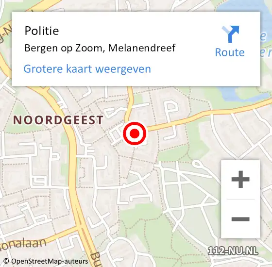 Locatie op kaart van de 112 melding: Politie Bergen op Zoom, Melanendreef op 7 november 2023 14:57