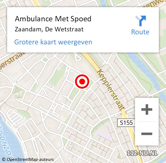Locatie op kaart van de 112 melding: Ambulance Met Spoed Naar Zaandam, De Wetstraat op 7 november 2023 15:50
