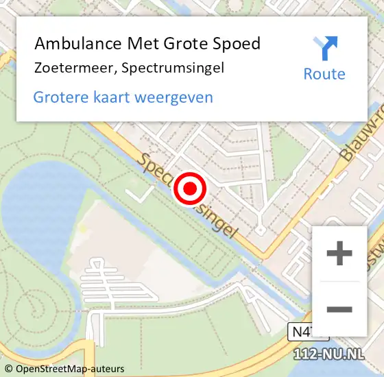 Locatie op kaart van de 112 melding: Ambulance Met Grote Spoed Naar Zoetermeer, Spectrumsingel op 7 november 2023 16:01