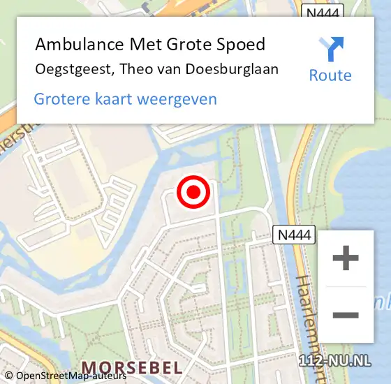 Locatie op kaart van de 112 melding: Ambulance Met Grote Spoed Naar Oegstgeest, Theo van Doesburglaan op 7 november 2023 16:08