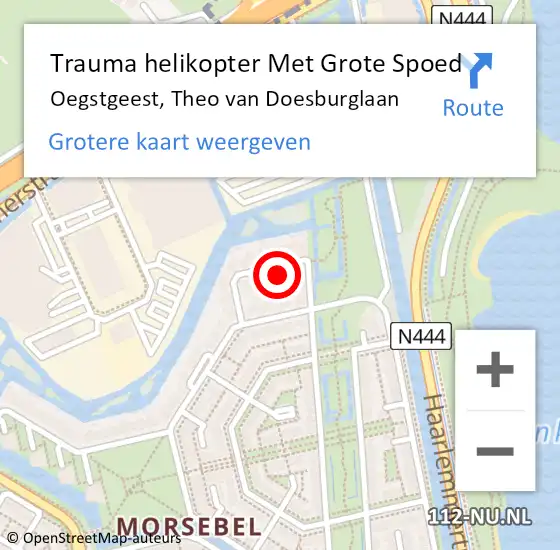 Locatie op kaart van de 112 melding: Trauma helikopter Met Grote Spoed Naar Oegstgeest, Theo van Doesburglaan op 7 november 2023 16:11