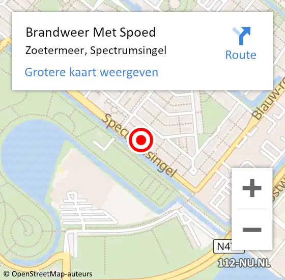 Locatie op kaart van de 112 melding: Brandweer Met Spoed Naar Zoetermeer, Spectrumsingel op 7 november 2023 16:18