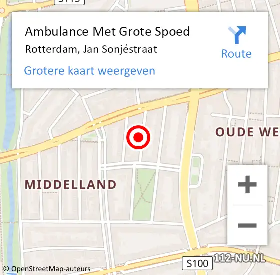 Locatie op kaart van de 112 melding: Ambulance Met Grote Spoed Naar Rotterdam, Jan Sonjéstraat op 7 november 2023 16:33