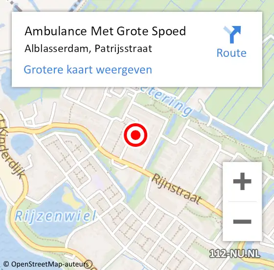 Locatie op kaart van de 112 melding: Ambulance Met Grote Spoed Naar Alblasserdam, Patrijsstraat op 7 november 2023 16:41