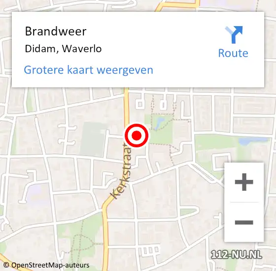 Locatie op kaart van de 112 melding: Brandweer Didam, Waverlo op 7 november 2023 16:57