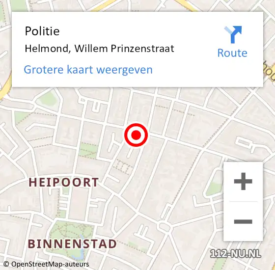 Locatie op kaart van de 112 melding: Politie Helmond, Willem Prinzenstraat op 7 november 2023 17:00