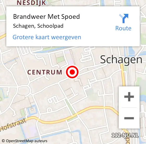 Locatie op kaart van de 112 melding: Brandweer Met Spoed Naar Schagen, Schoolpad op 7 november 2023 17:02