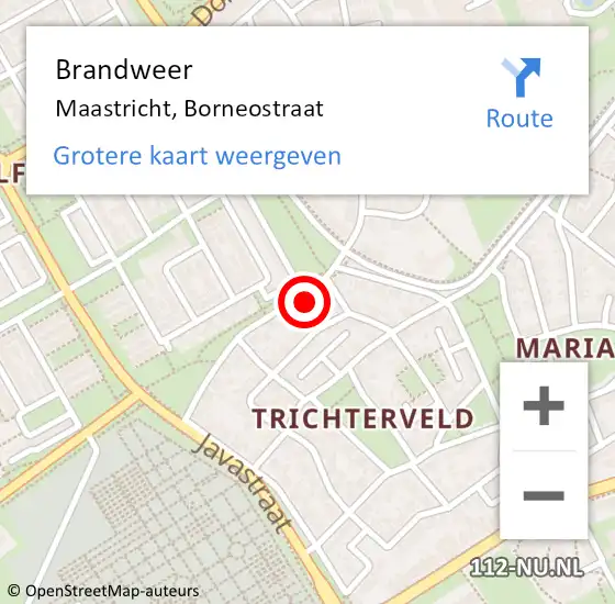 Locatie op kaart van de 112 melding: Brandweer Maastricht, Borneostraat op 14 september 2014 14:18