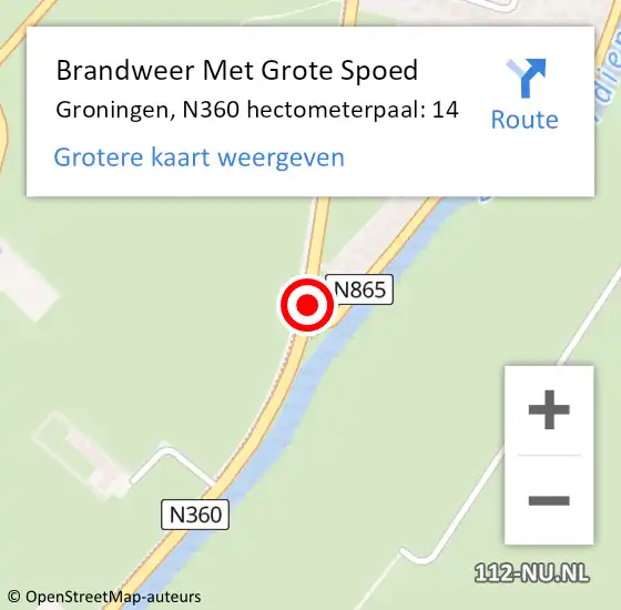 Locatie op kaart van de 112 melding: Brandweer Met Grote Spoed Naar Groningen, N360 hectometerpaal: 14 op 7 november 2023 17:20