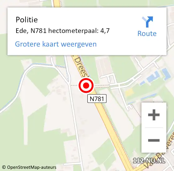 Locatie op kaart van de 112 melding: Politie Ede, N781 hectometerpaal: 4,7 op 7 november 2023 17:50